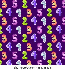 Vector cute cartoon background pattern with numbers math