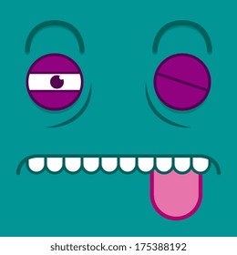 Vector Cute Cartoon Beaten Blue Face