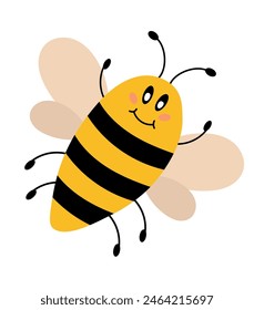 Vector cute cartoon bee. Funny baby bumblebee for kids design. Flat illustration.