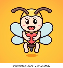 adorable abeja de dibujos animados abrazando el amor