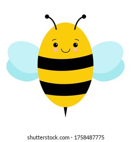 Vector Cute Cartoon Bee Isolated On White Background. Kawaii illustration