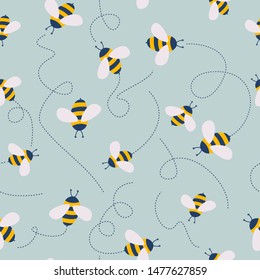 Vector cute cartoon bee seamless pattern background