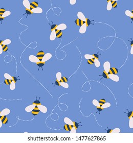 Vector cute cartoon bee seamless pattern background
