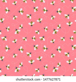 Vector cute cartoon bee seamless pattern background