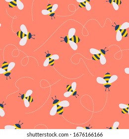 Vector cute cartoon bee seamless pattern background