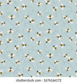 Vector cute cartoon bee seamless pattern background