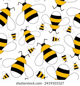 Vector cute cartoon bee seamless pattern background