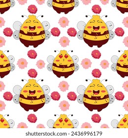 Vector cute cartoon bee seamless pattern background