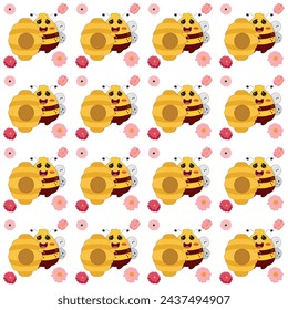 Vector lindo dibujo animado abeja sin patrón de fondo