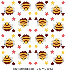 Vector cute cartoon bee seamless pattern background