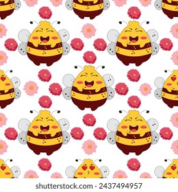 Vector cute cartoon bee seamless pattern background