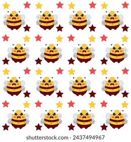 Vector cute cartoon bee seamless pattern background