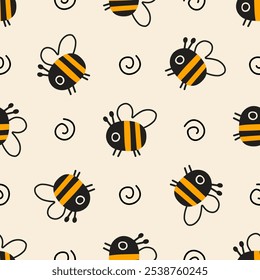 Vector cute cartoon bee seamless pattern background
