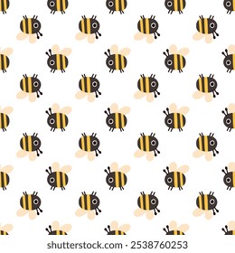 Vector cute cartoon bee seamless pattern background