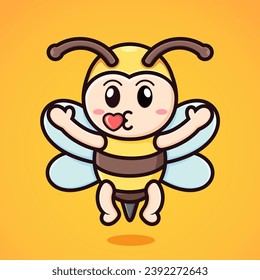 Vector Cute cartoon bee wants to cuddle and kiss