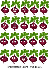 Vector cute cartoon beetroot smile with many expressions