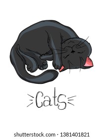 Vector cute cartoon black painted cat.