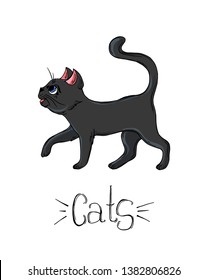 Vector cute cartoon black painted cat.