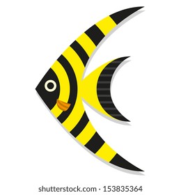 Vector Cute Cartoon Black And Yellow Fish Isolated Icon
