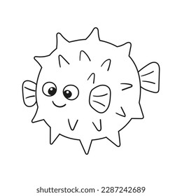 Vector cute cartoon blow fish in flat style. Isolated illustration of sea animal character