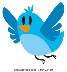 Vector Cute Cartoon Blue Bird Flying Icon