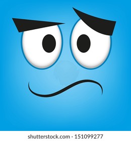 A Vector Cute Cartoon Blue Confused Face