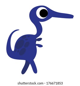 Vector Cute Cartoon Blue Dinosaur Isolated