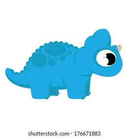 Vector Cute Cartoon Blue Dinosaur Isolated