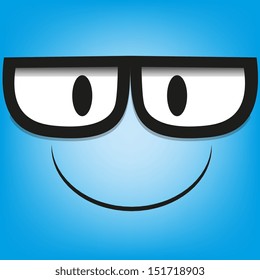 A Vector Cute Cartoon Blue Face With Glasses