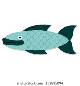 Vector Cute Cartoon Blue Fish Isolated Icon
