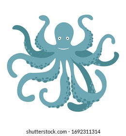 Vector cute cartoon blue octopus isolated on white background. Vector illustration EPS.10