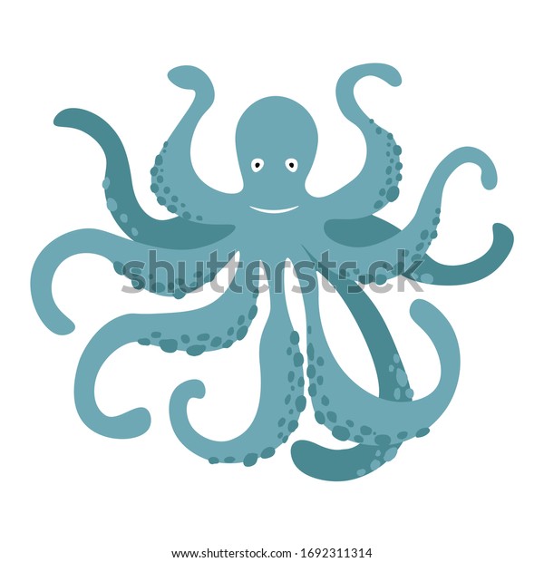 Vector Cute Cartoon Blue Octopus Isolated Stock Vector (Royalty Free ...