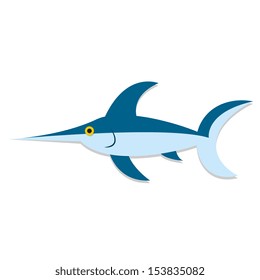 Vector Cute Cartoon Blue Swordfish Isolated Icon