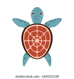 Vector cute cartoon blue turtle with red shell isolated on white background. Vector illustration EPS.10