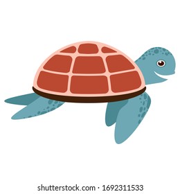 Vector cute cartoon blue turtle with red shell isolated on white background. Vector illustration EPS.10