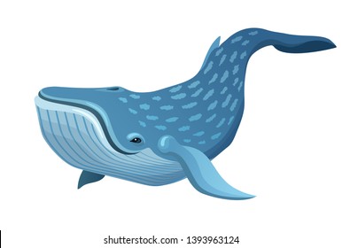 Vector cute cartoon blue whale isolated on white background