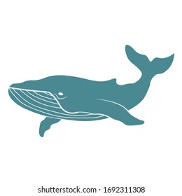 Vector cute cartoon blue whale isolated on white background. Vector illustration EPS.10