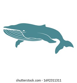 Vector cute cartoon blue whale isolated on white background. Vector illustration EPS.10