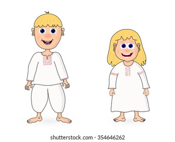 Vector. Cute cartoon boy and girl. Both in separate layers for easy editing.  Yellow hair