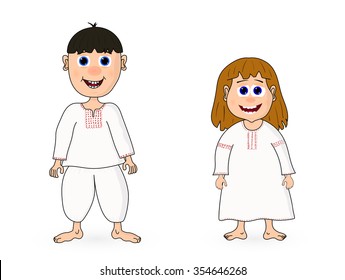 Vector. Cute cartoon boy and girl. Both in separate layers for easy editing. Brown and red hair