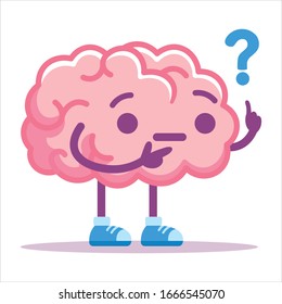 Vector Cute Cartoon Brain Pink Thinking Isolated