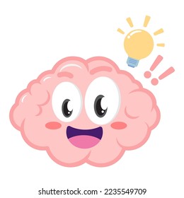 Vector Cute Cartoon Brain Pink