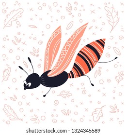 Vector cute cartoon bug or beetle, flat and doodles, scandinavian style. Isolated object on white background. Ideal for print, greeting card, nursery poster 