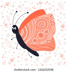 Vector cute cartoon bug or beetle, flat and doodles, scandinavian style. Isolated object on white background. Ideal for print, greeting card, nursery poster 