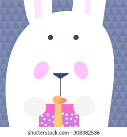 Vector cute cartoon bunny with gift card background template
