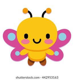 Vector Cute Cartoon Butterfly Isolated On White Background