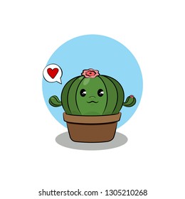Vector cute cartoon cactus with funny face. 
