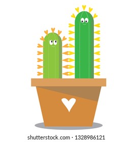vector cute cartoon cactus lover in clay pot isolated