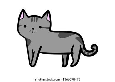 vector cute cartoon cat, gray cat 