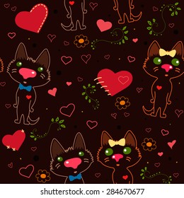 vector cute cartoon cats bow and bow tie seamless pattern 02